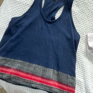 Linen tank with striped bottom.